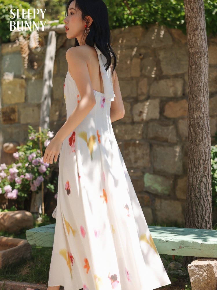 Midi Skirt Floral - Gaun Midi Wanita Bergaya Liburan dengan