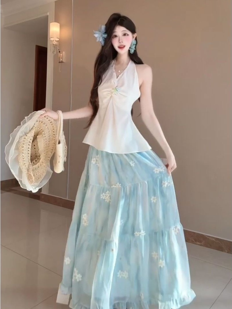 Midi Skirt Floral - Set Dua Potong Motif Bunga Pantai