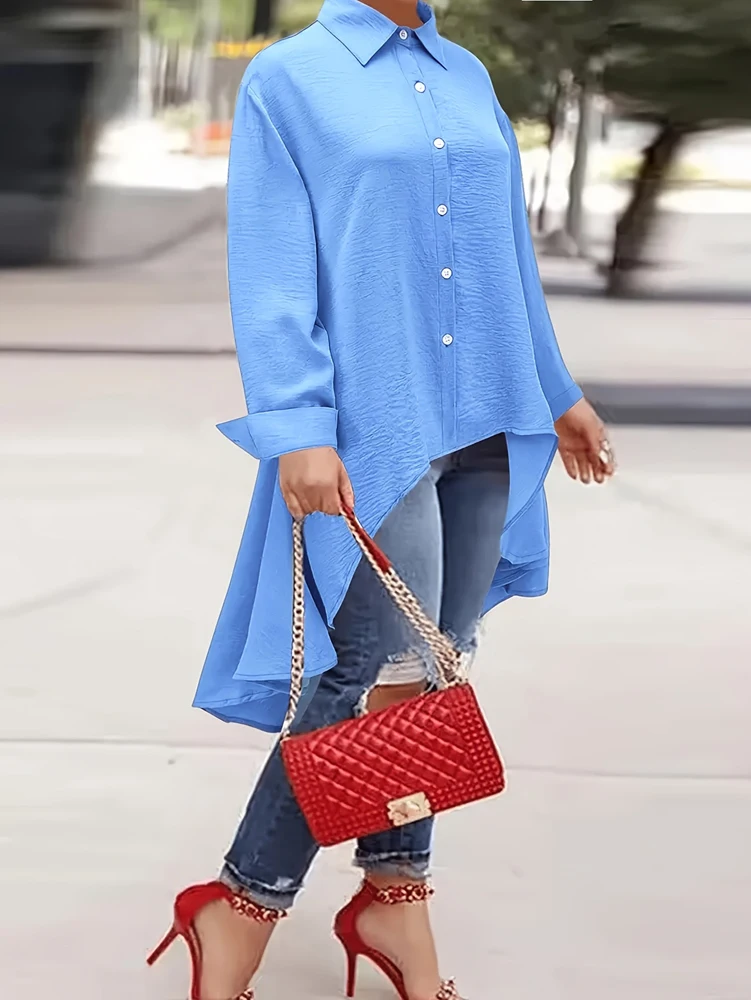 Blouse Off Shoulder - Atasan Kerah Kancing Sebaris Warna Polos