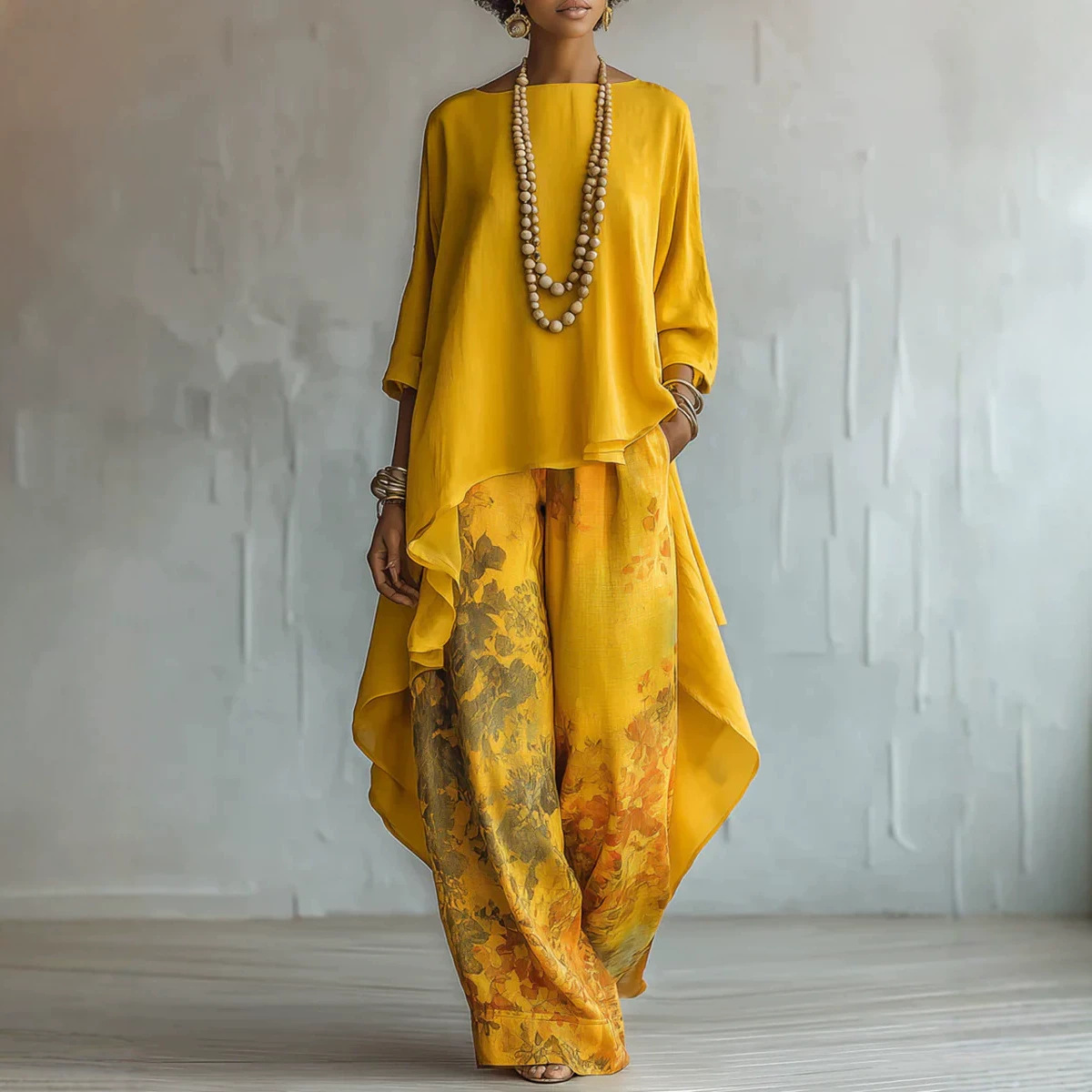 Linen Pant Wide - Set Pakaian Linen 2 Potong Wanita,