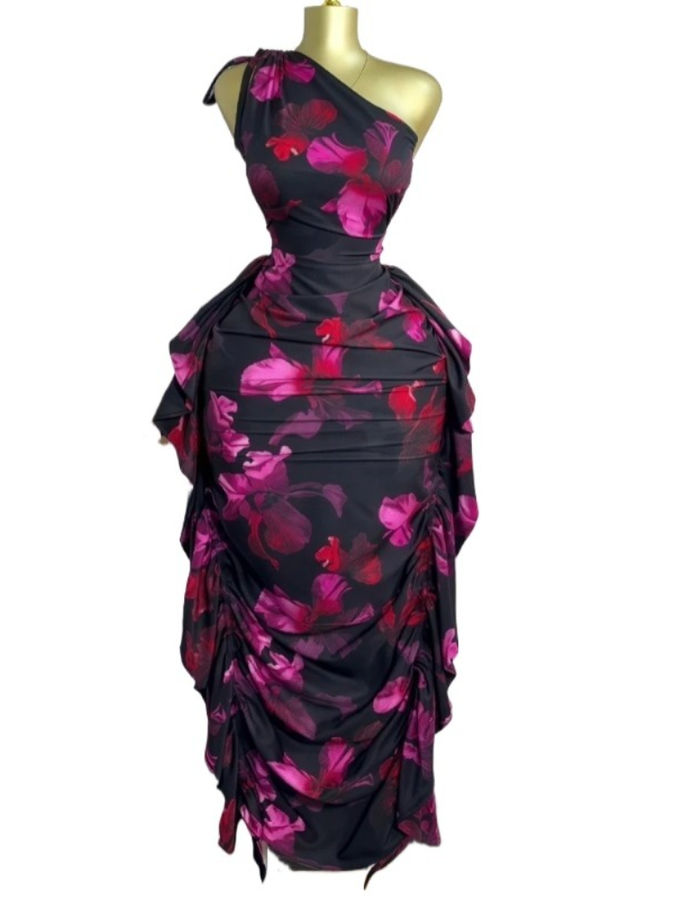 Midi Skirt Floral - Gaun Panjang Maxi Midi Bodycon Ruched