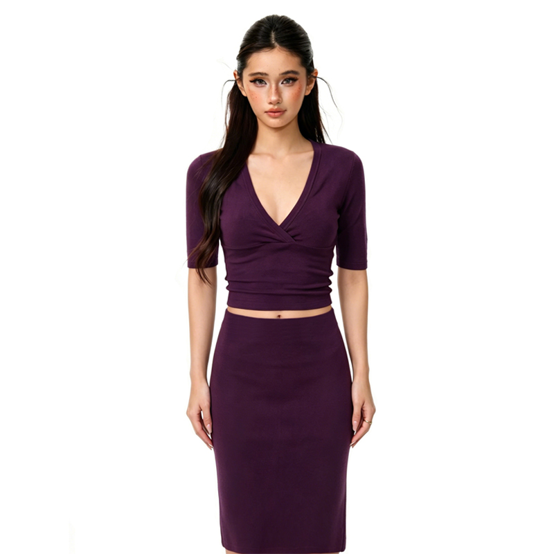 Crop Top Crochet - Set atasan wanita model V-neck lengan