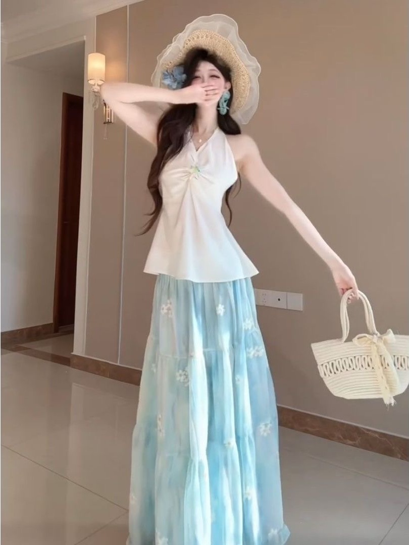 Set Dua Potong Motif Bunga Pan - Midi Skirt Floral ulasan dan harga