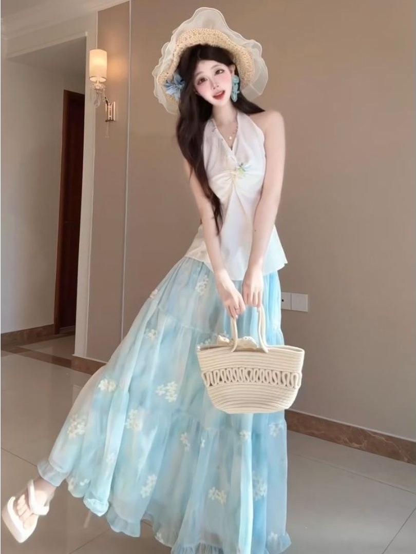 Set Dua Potong Motif Bunga Pan - Midi Skirt Floral ulasan dan harga