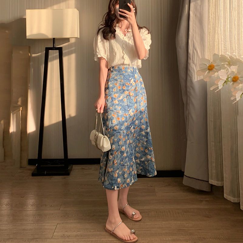Setelan Dua Potong Musim Panas - Midi Skirt Floral ulasan dan harga