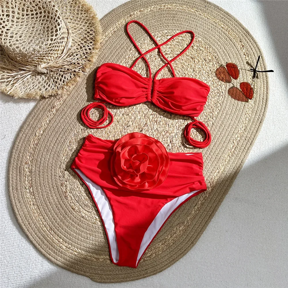 Pakaian renang bunga 3D seksi  - Swimsuit Bikini Ruched ulasan dan harga