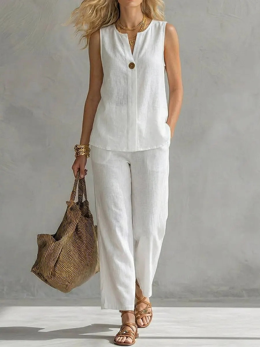 Setelan Linen 2 Potong Tanpa L - Linen Pant Wide ulasan dan harga