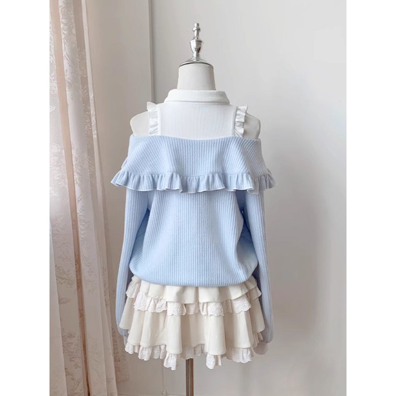 Set 2 Potong Lolita Soft Girl  - Blouse Off Shoulder ulasan dan harga