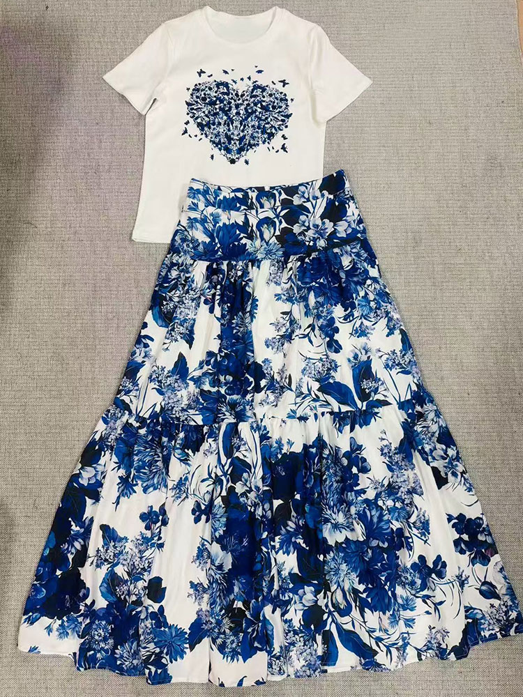 Set Musim Panas Wanita Terbaru - Midi Skirt Floral ulasan dan harga