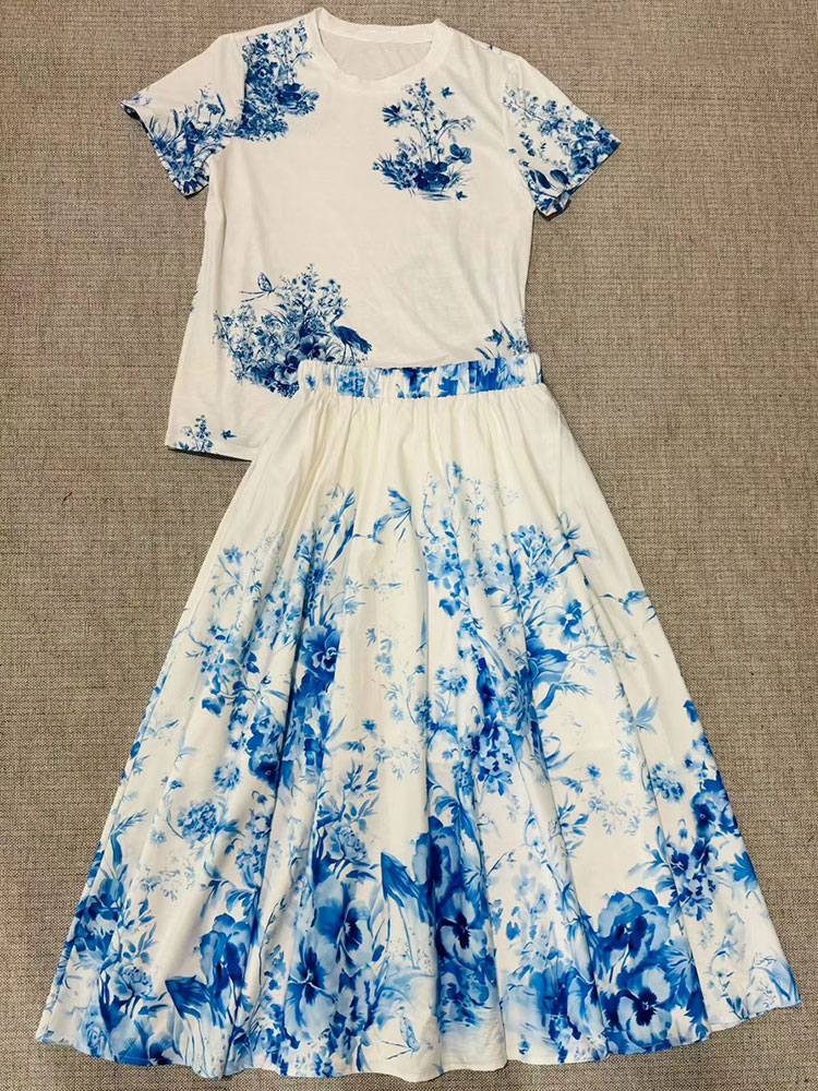 Set Musim Panas Wanita Terbaru - Midi Skirt Floral ulasan dan harga