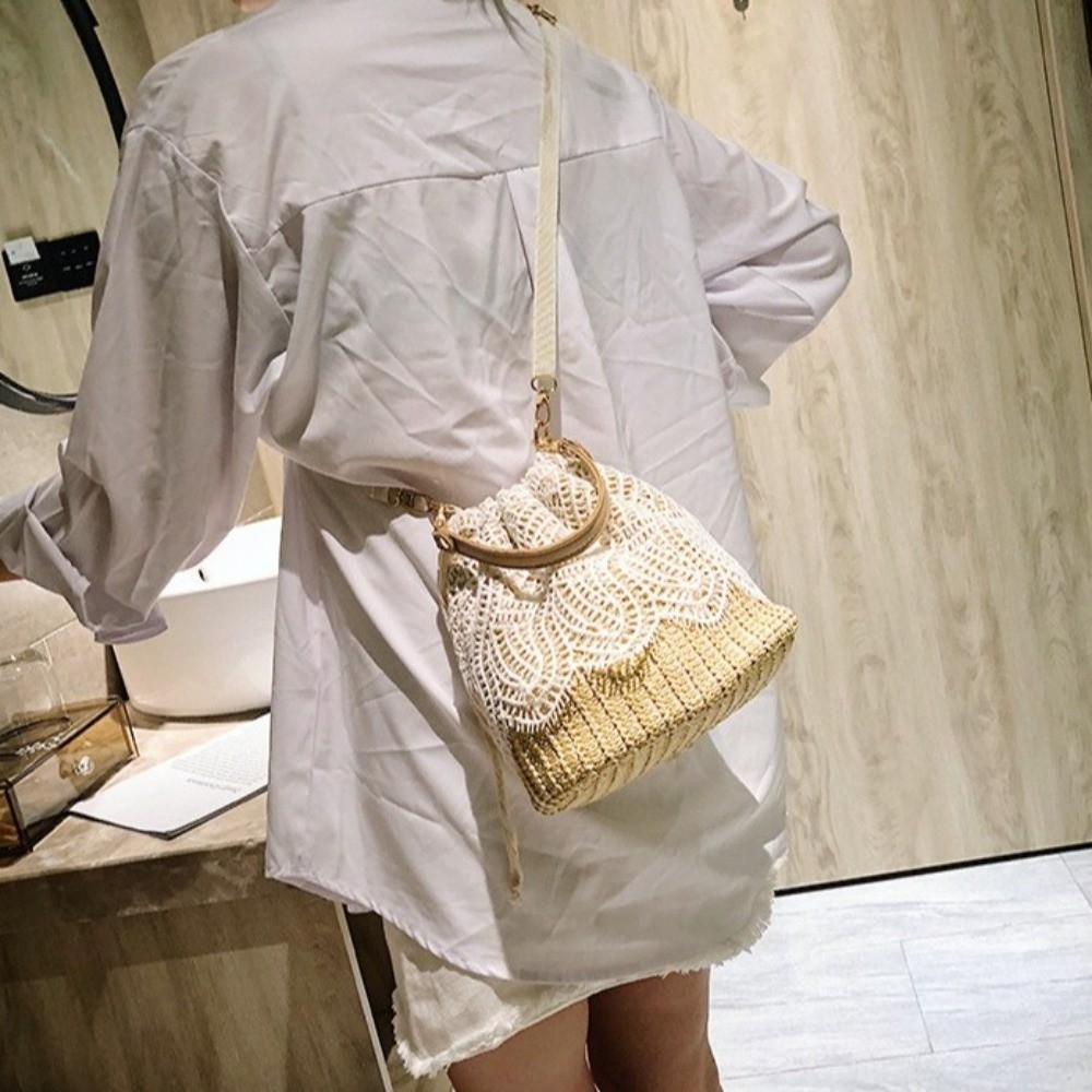 Tas Bahu Jerami Renda Vintage  - Tote Bag Beach ulasan dan harga